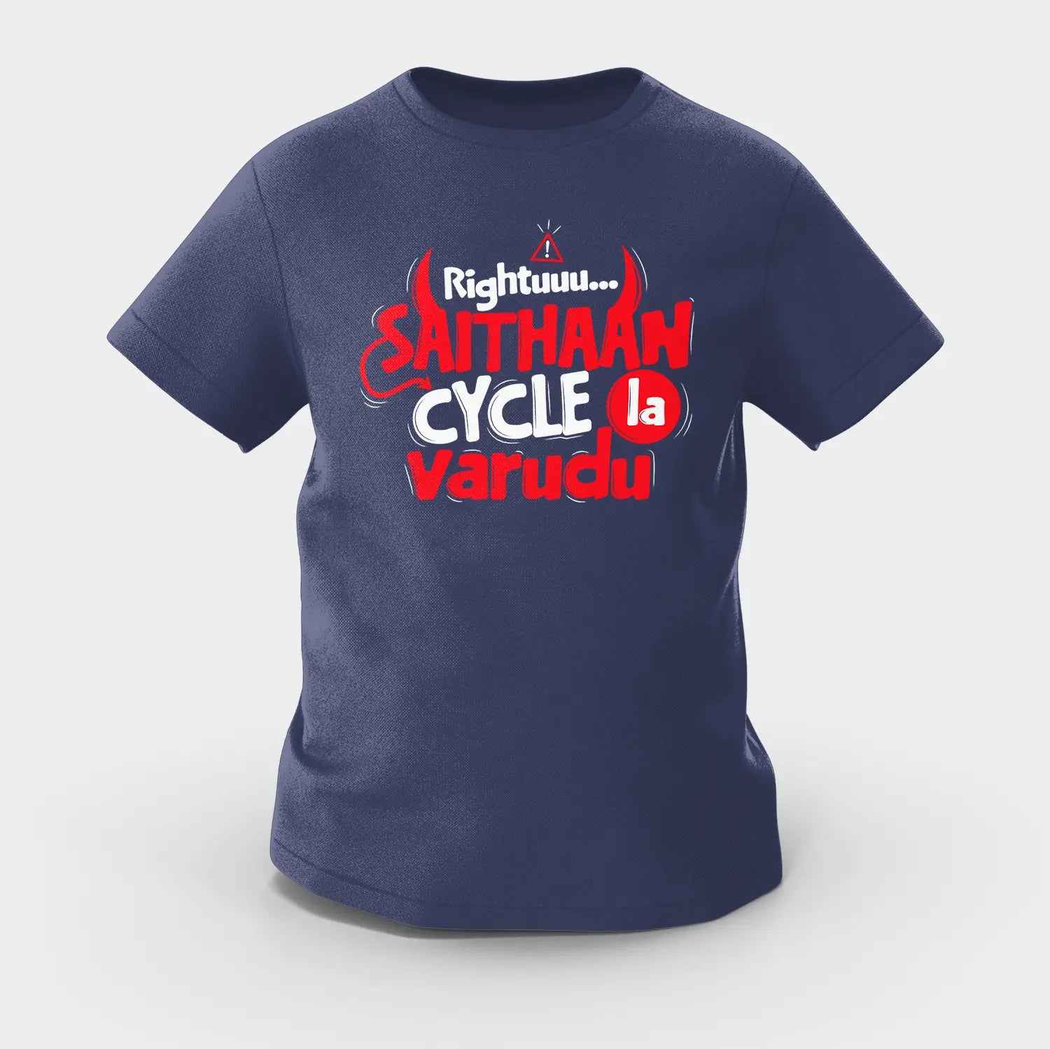 Rightuuu.. Saithaan Cycle La Varudhu Girls Round Neck T-Shirt in Navy Blue Color