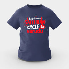 Rightuuu.. Saithaan Cycle La Varudhu Girls Round Neck T-Shirt in Navy Blue Color