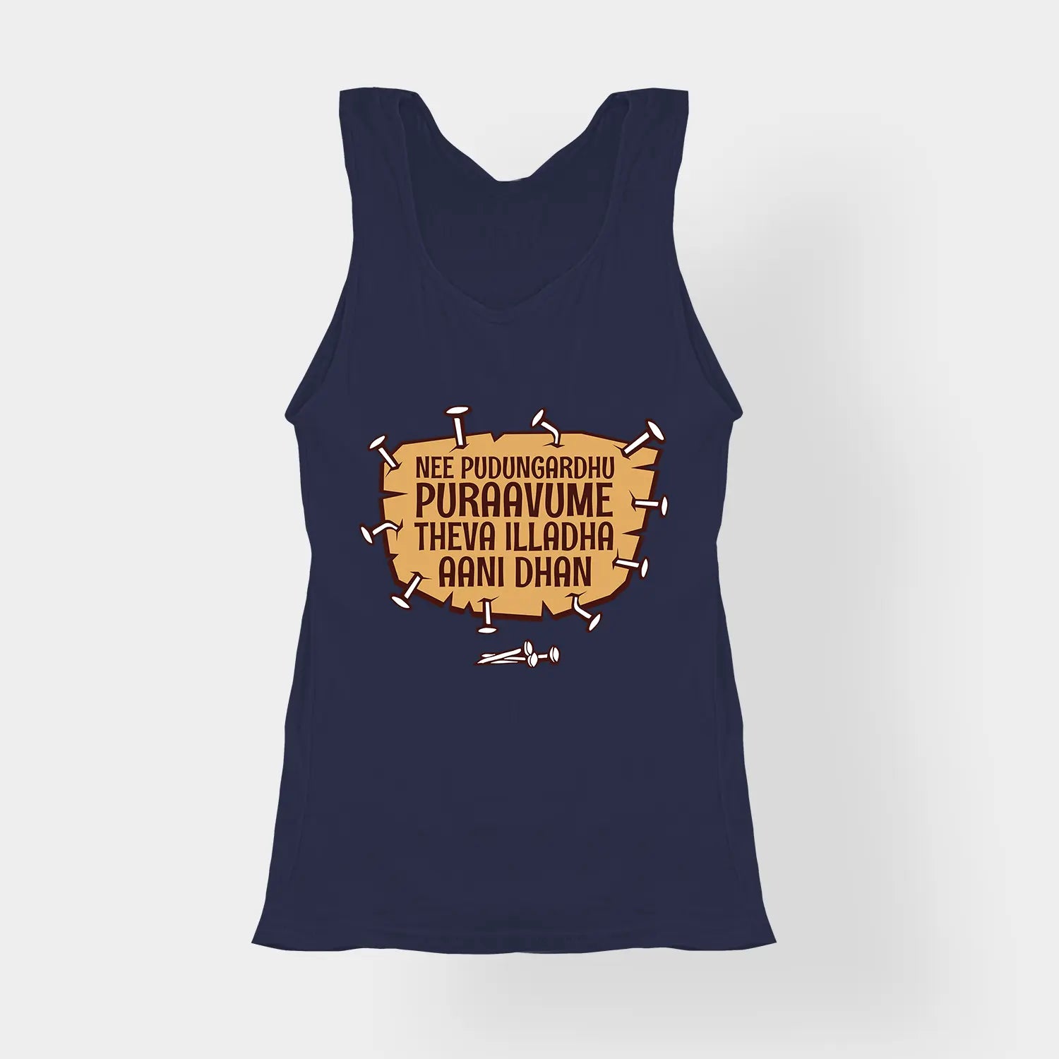 Nee Pudungurathu Puraavume Theva Illadha Aani Dhan Women's Tank Top in Navy Blue Color