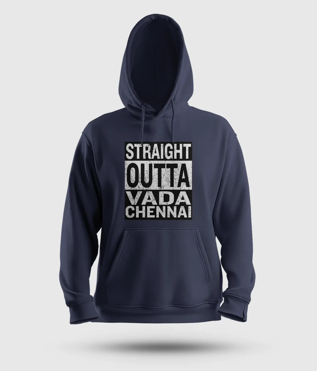 Straight Outta Vada Chennai Men/Unisex Hoodie in Navy Blue Color