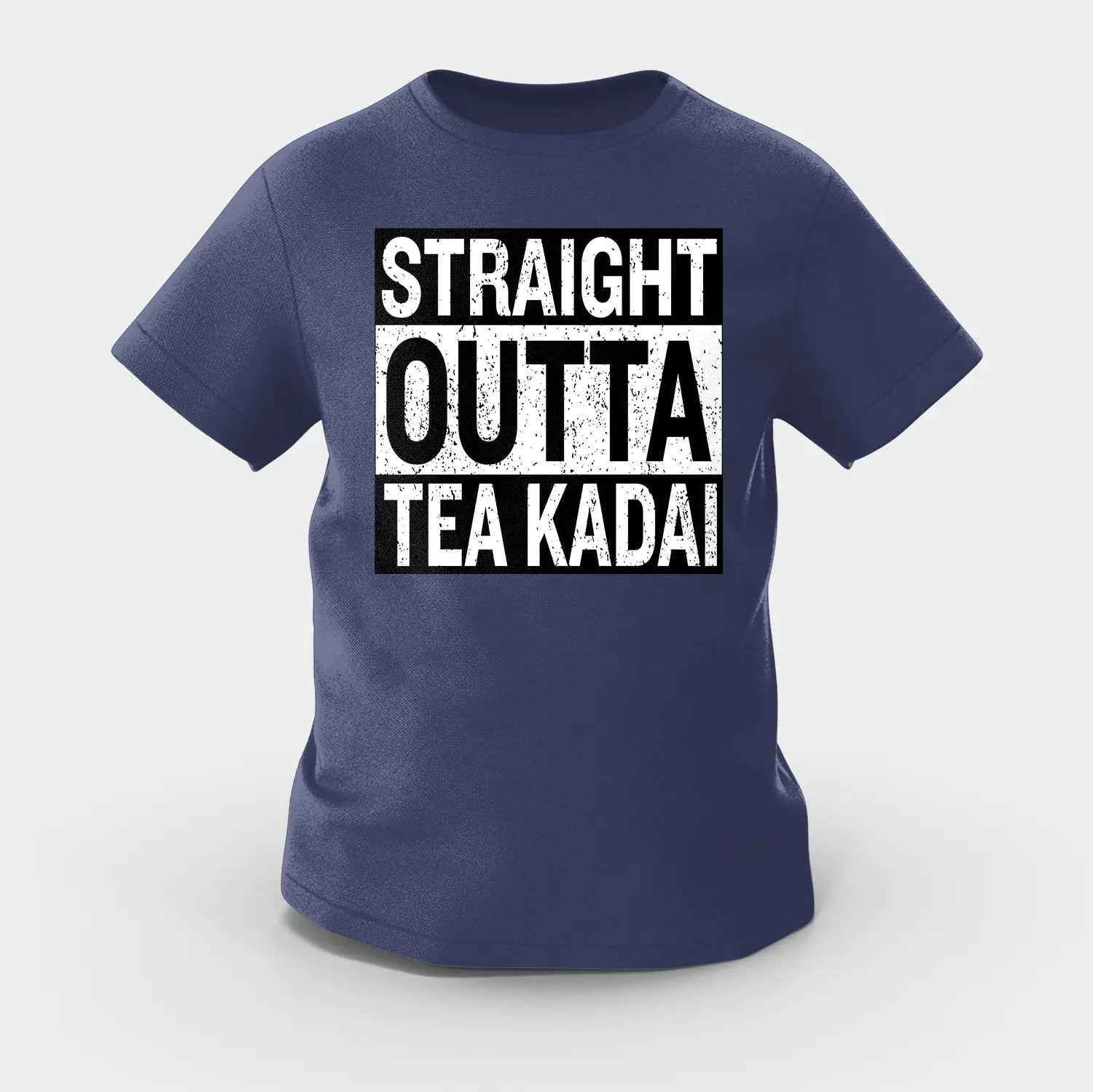 Straight Outta Tea Kadai Girls Round Neck T-Shirt in Navy Blue Color
