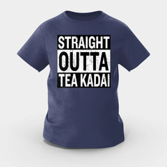 Straight Outta Tea Kadai Girls Round Neck T-Shirt in Navy Blue Color