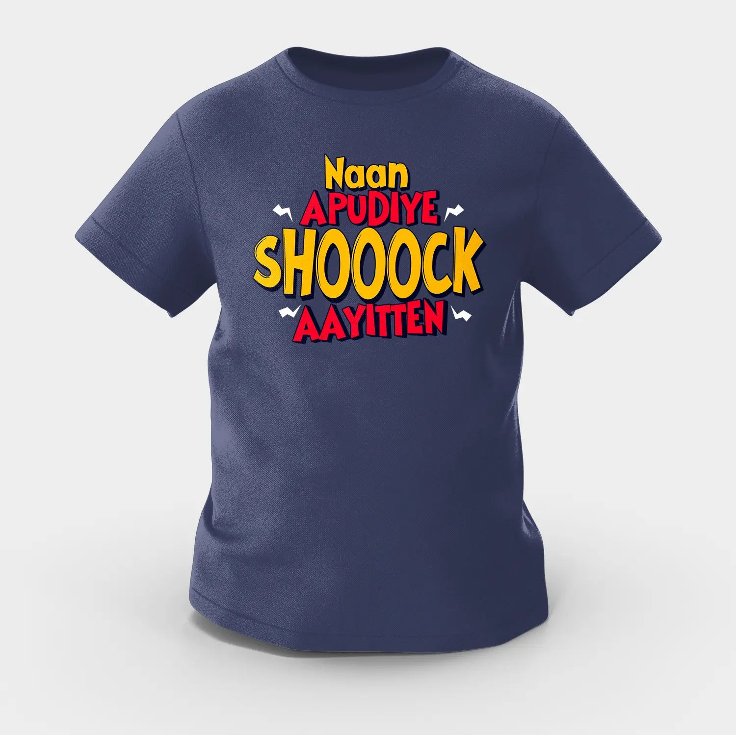 Naan Apudiye Shoooock Aayitten Girls Round Neck T-Shirt in Navy Blue Color