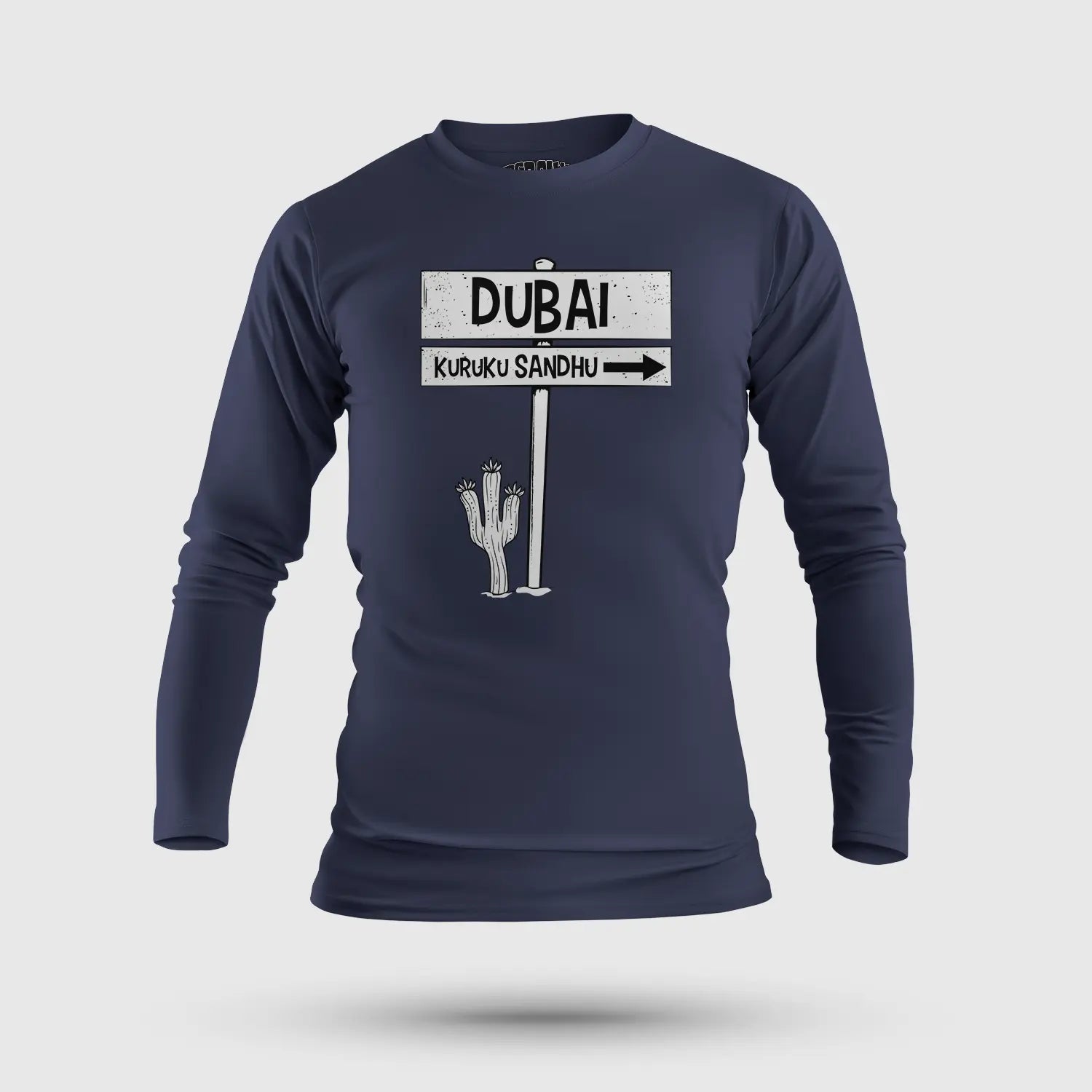 Dubai Kuruku Sandhu Men/Unisex Long Sleeve T-Shirt in Navy Blue Color