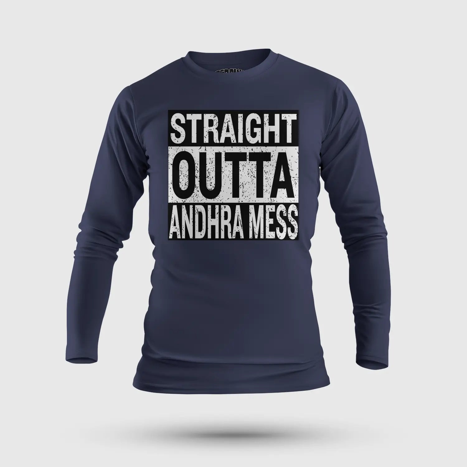 Straight Outta Andhra Mess Men/Unisex Long Sleeve T-Shirt in Navy Blue Color