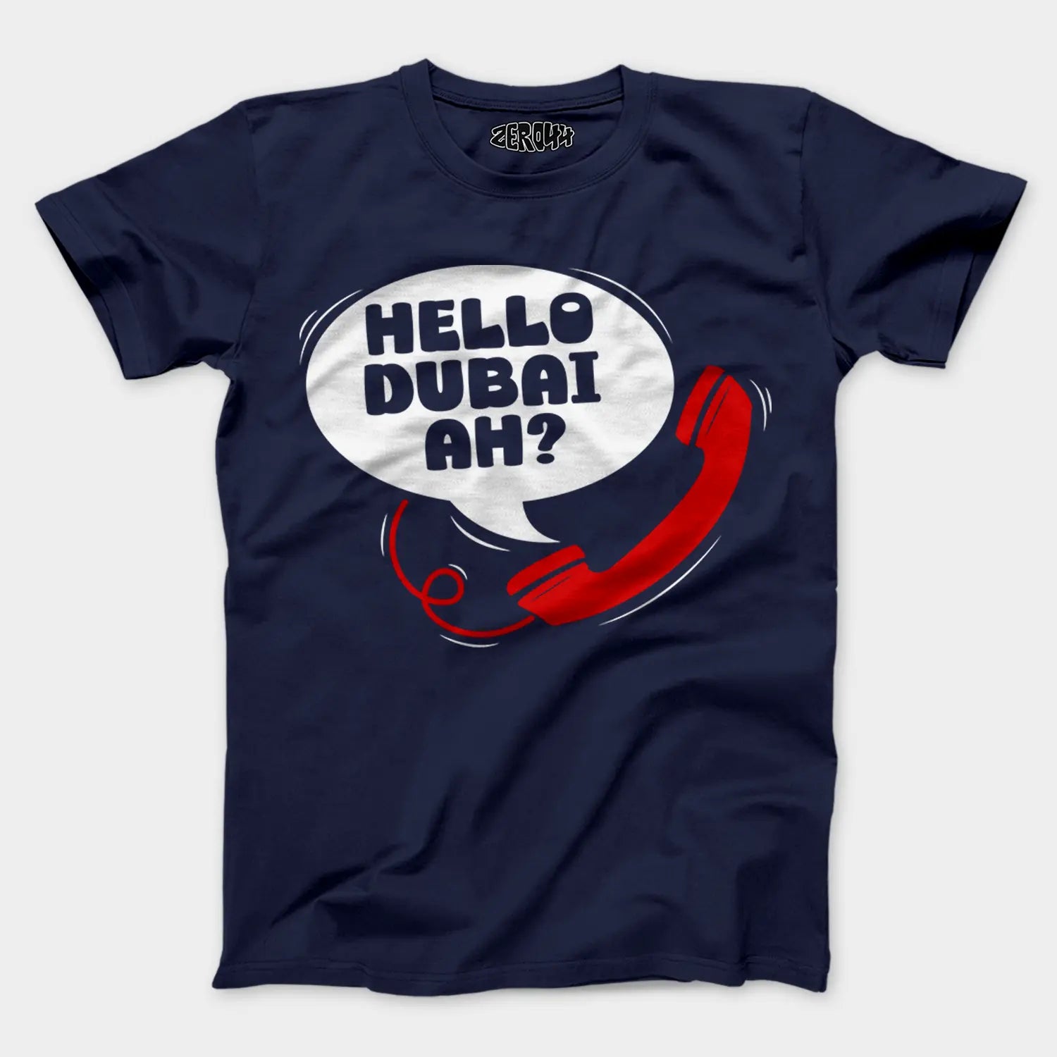 Hello Dubai Ah? Men/Unisex T-Shirt in Navy Blue Color