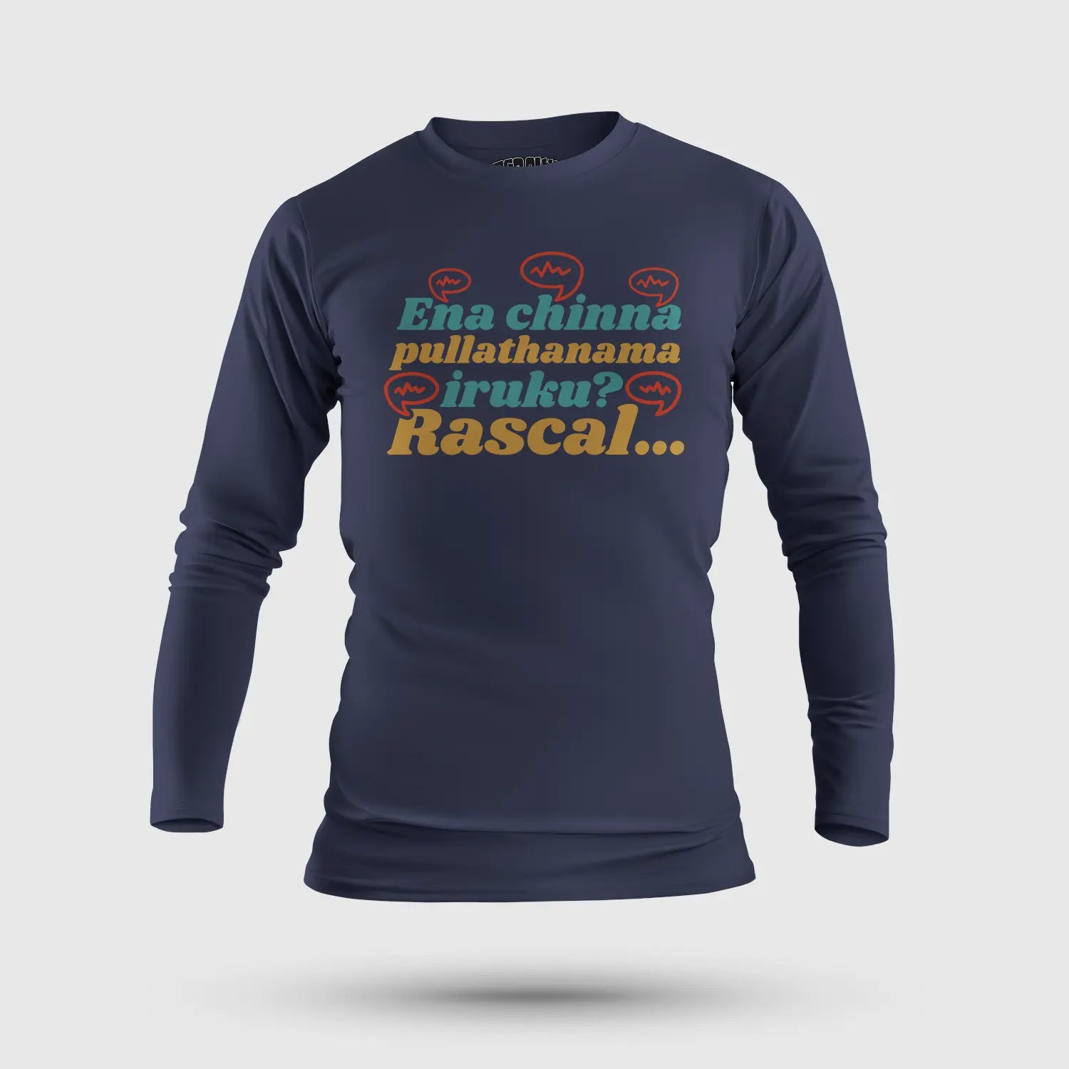 Ena Chinna Pulla Thanama Iruku Rascal Men/Unisex Long Sleeve T-Shirt in Navy Blue Color