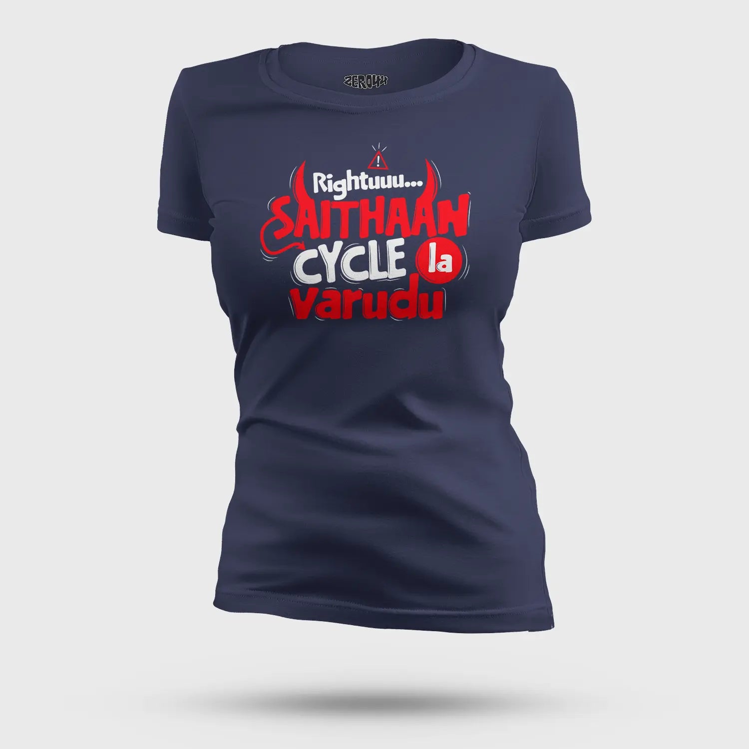 Rightuuu.. Saithaan Cycle La Varudhu Women's T-Shirt in Navy Blue Color