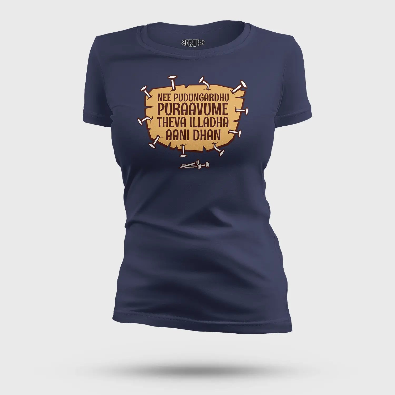 Nee Pudungurathu Puraavume Theva Illadha Aani Dhan Women's T-Shirt in Navy Blue Color