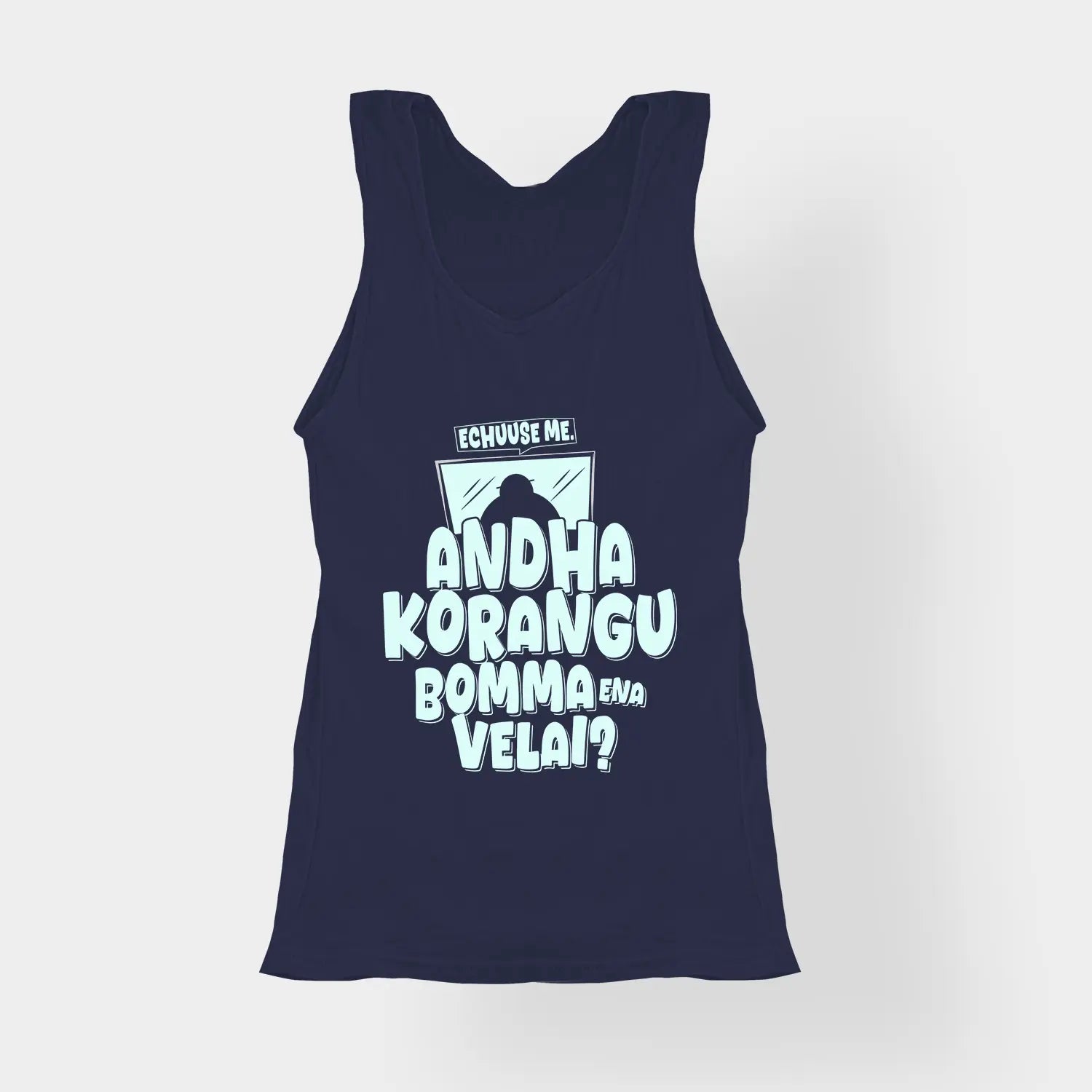 Echuuse Me Andha Korangu Bomma Ena Velai Women's Tank Top in Navy Blue Color