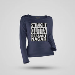 Straight Outta Beasant Nagar Women's Long Sleeve T-Shirt in Navy Blue Color
