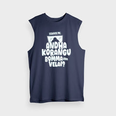 Echuuse Me Andha Korangu Bomma Ena Velai Men/Unisex Tank Top in Navy Blue Color