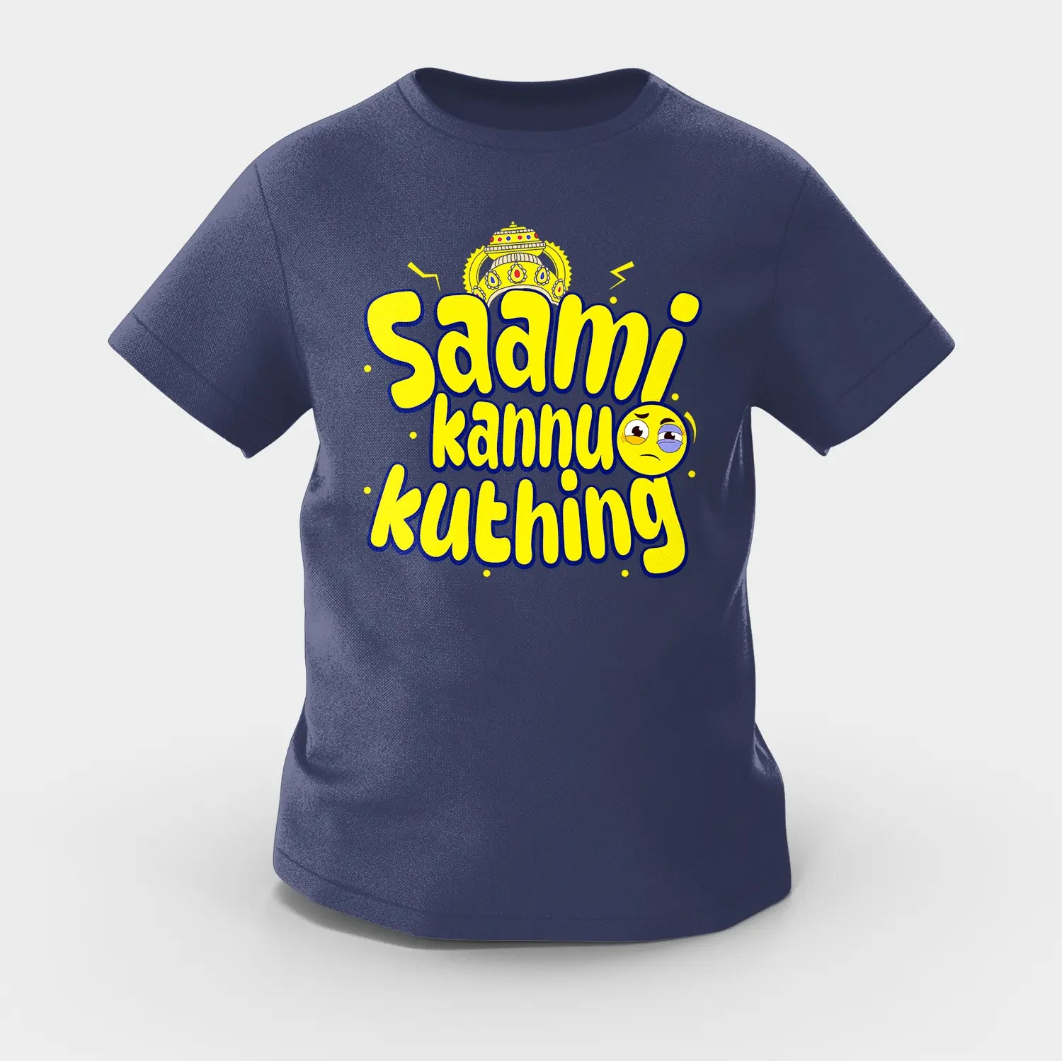 Saami Kannu Kuthing Girls Round Neck T-Shirt in Navy Blue Color