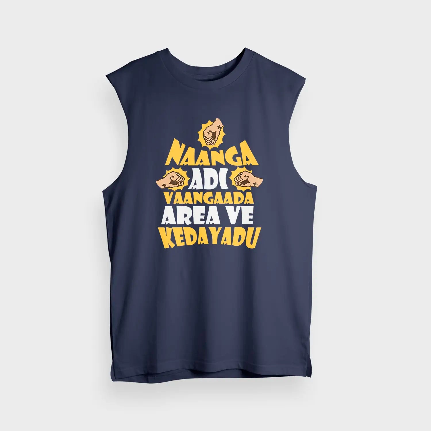 Naanga Adi Vaangada Area Ve Kedayadu Men/Unisex Tank Top in Navy Blue Color