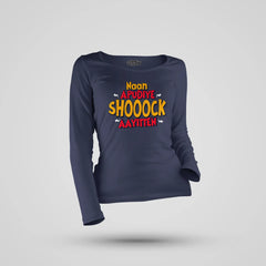 Naan Apudiye Shoooock Aayitten Women's Long Sleeve T-Shirt in Navy Blue Color