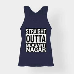 Straight Outta Beasant Nagar Women's Tank Top in Navy Blue Color