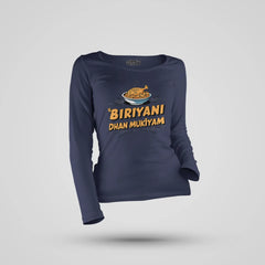 Biriyani Dhan Mukiyam Women's Long Sleeve T-Shirt in Navy Blue Color