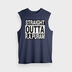 Straight Outta R.a Puram Men/Unisex Tank Top in Navy Blue Color