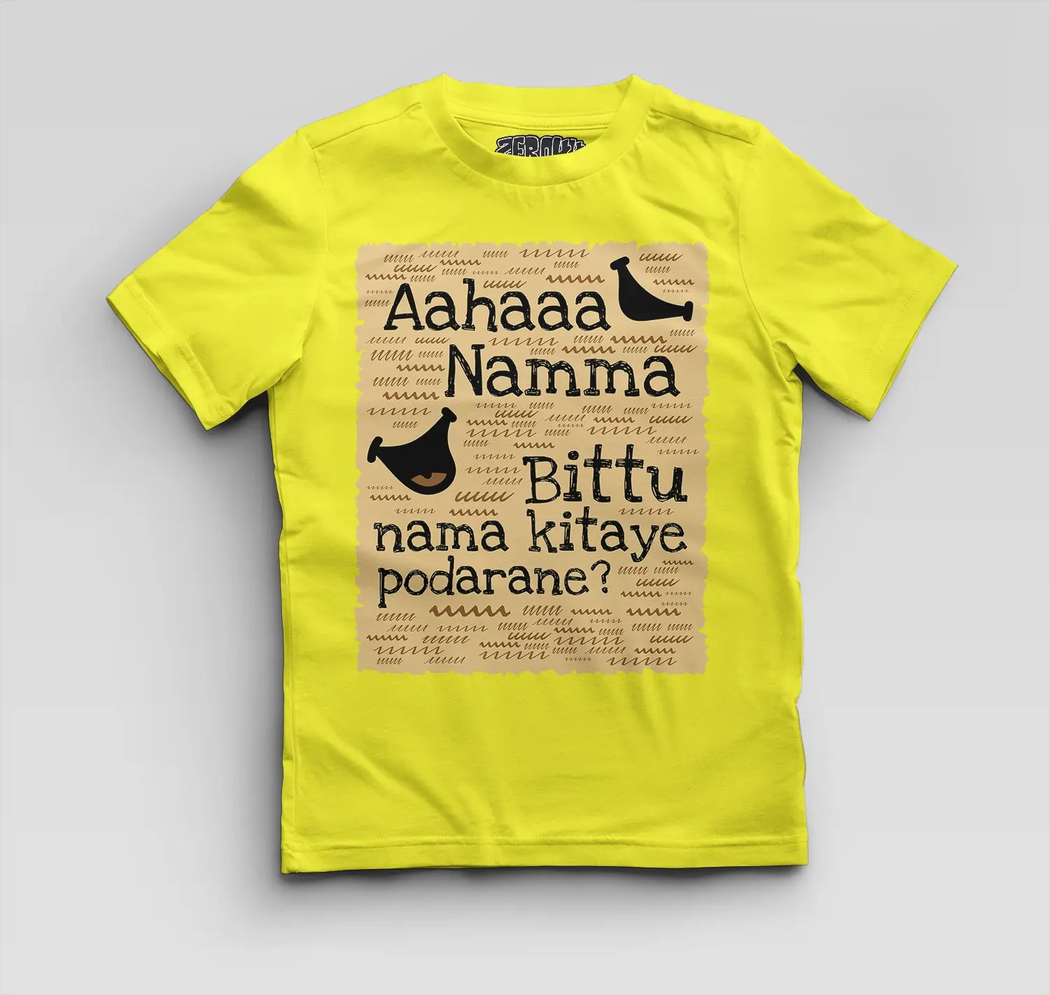 Aahaaa Namma Bittu Nama Kitaye Podarane Boys Round Neck T-Shirt in New Yellow Color