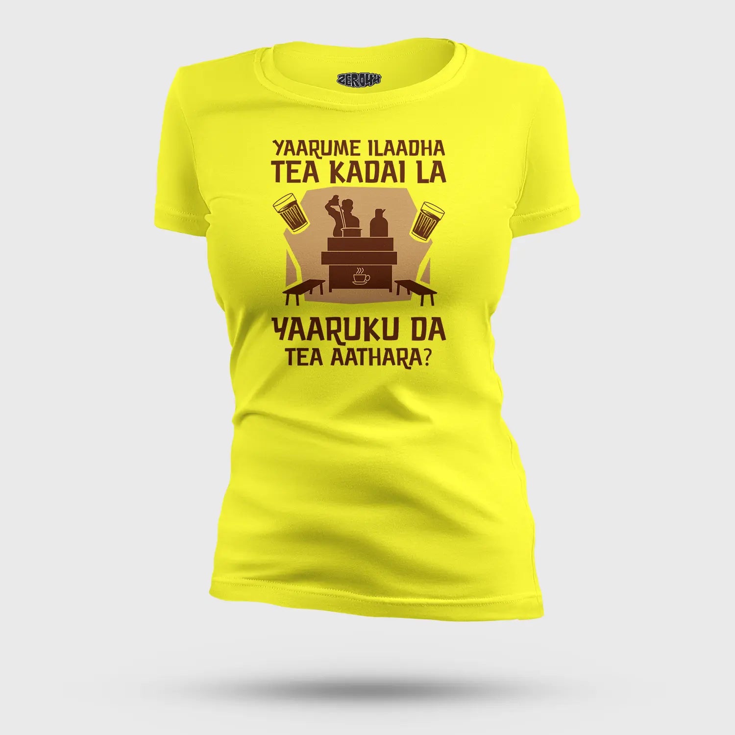Yaarume Ilaadha Tea Kadai La Yaaruku Da Tea Aathara? Women's T-Shirt in New Yellow Color