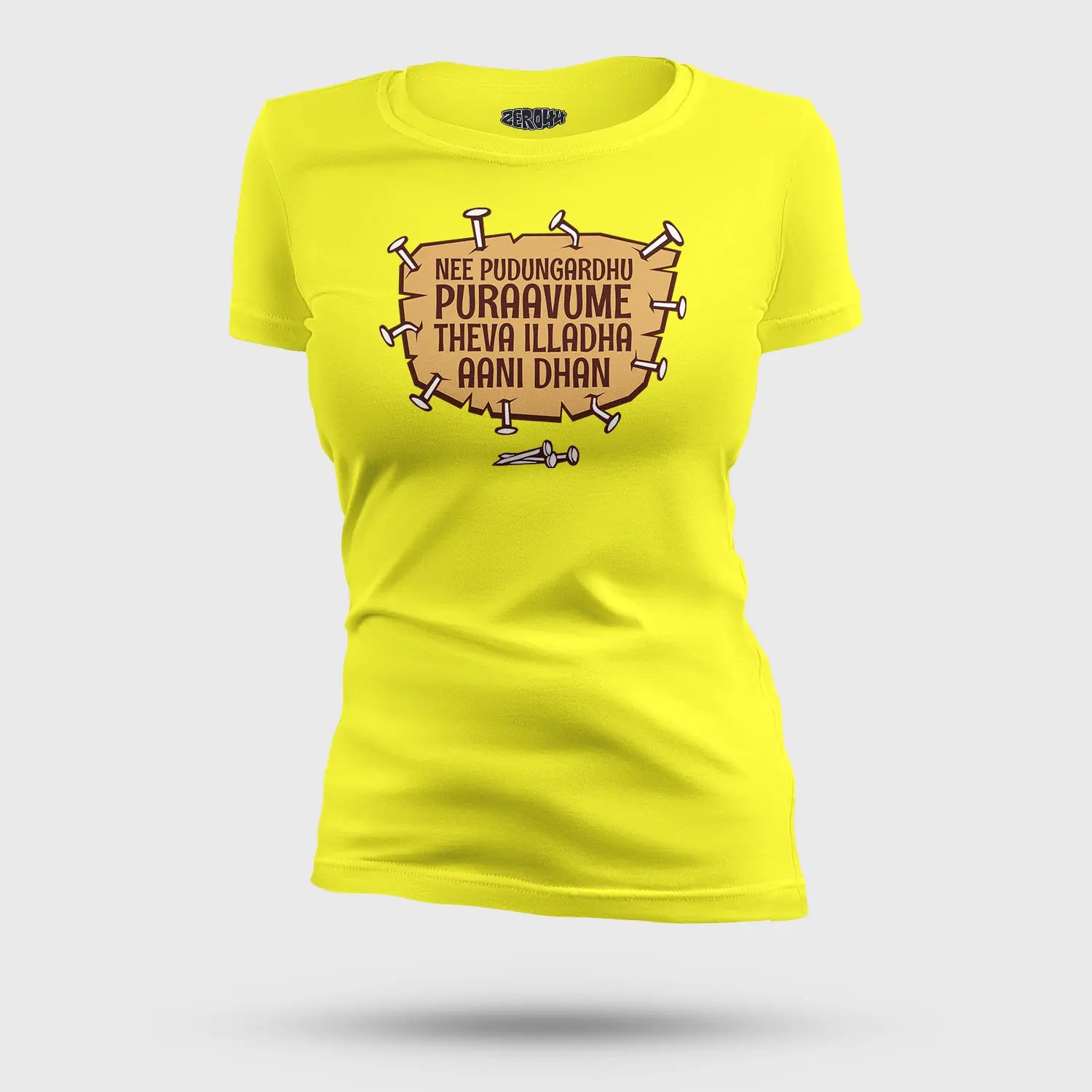 Nee Pudungurathu Puraavume Theva Illadha Aani Dhan Women's T-Shirt in New Yellow Color
