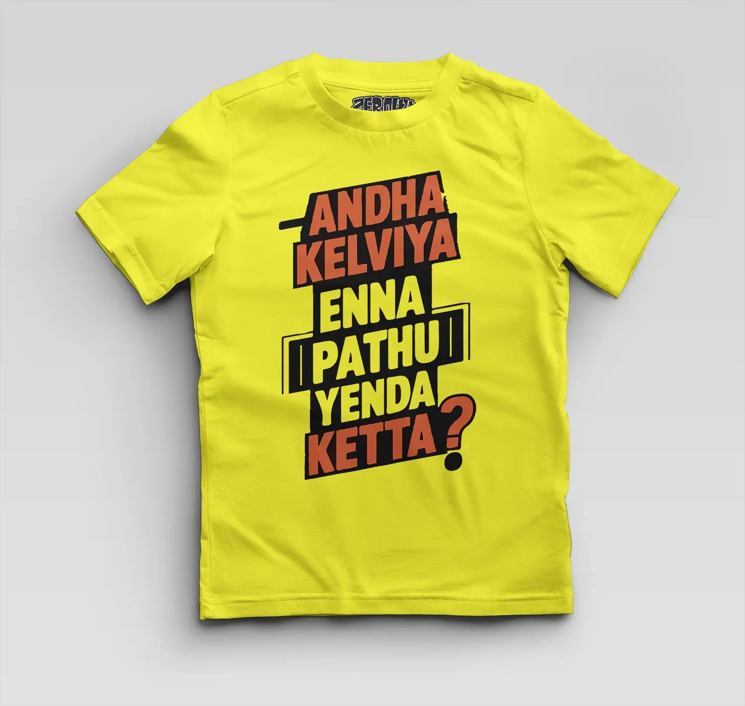 Andha Kelviya Enna Pathu Yenda Ketta Boys Round Neck T-Shirt in New Yellow Color