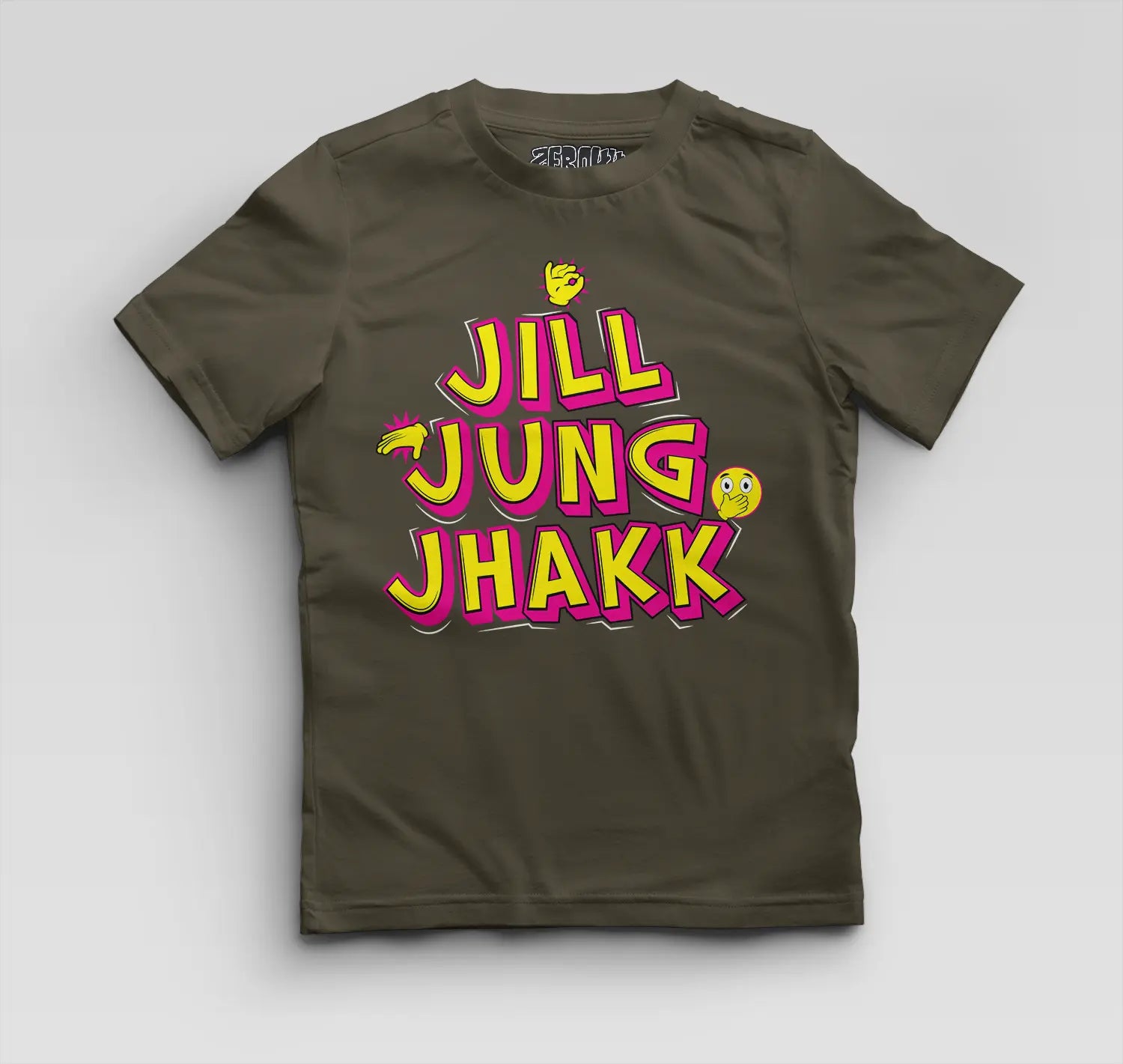 Jill Jung Jhakk Boys Round Neck T-Shirt in Olive Green Color
