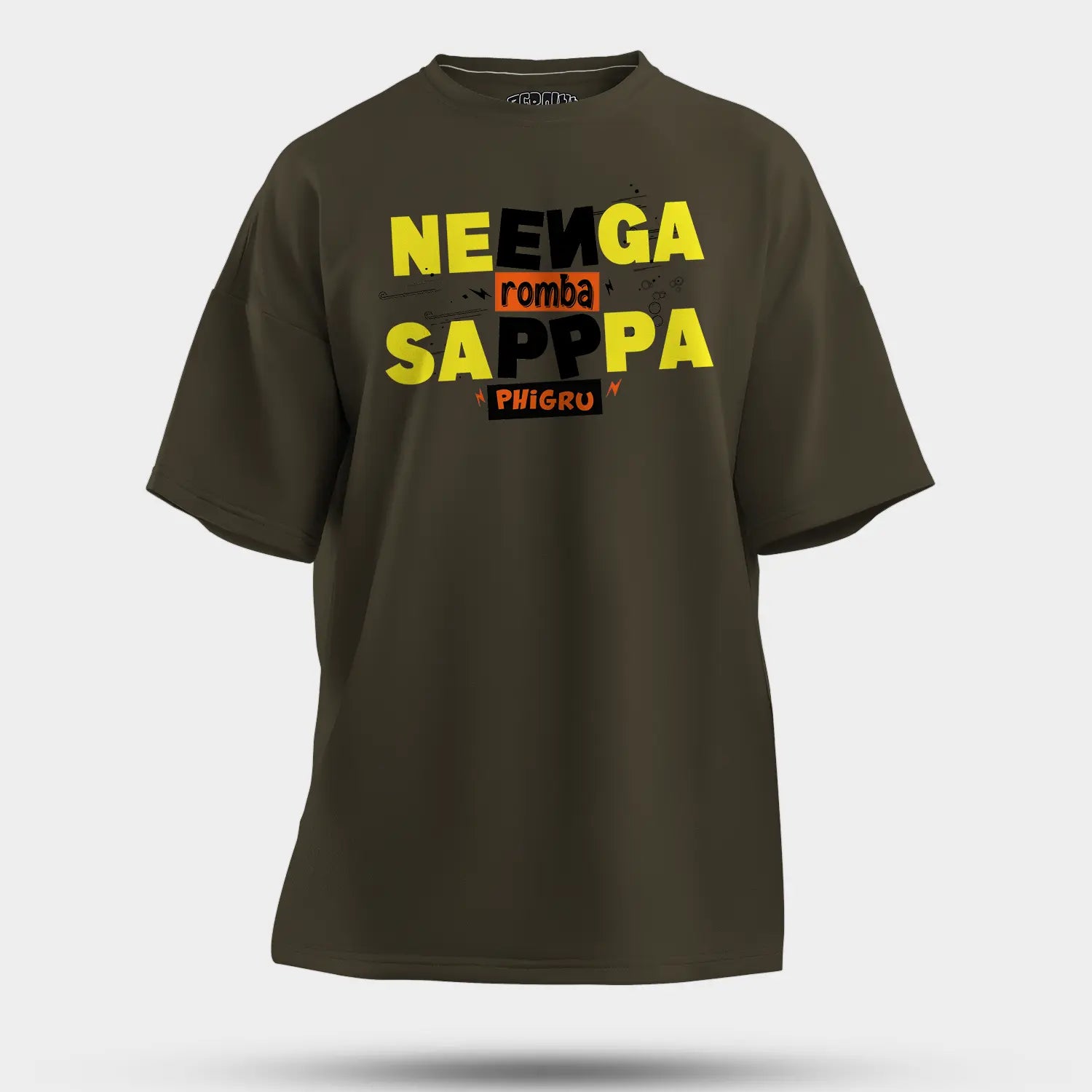 Neenga Romba Sappaa Phigru Men/Unisex Oversized T-Shirt in Olive Green Color