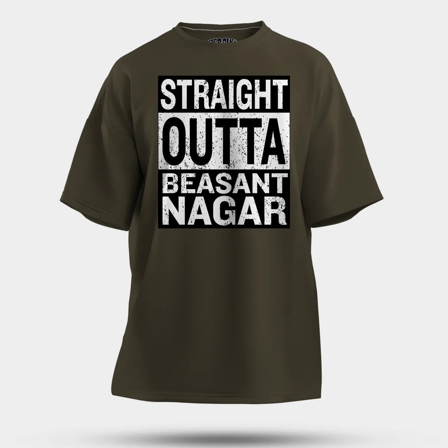 Straight Outta Beasant Nagar Men/Unisex Oversized T-Shirt in Olive Green Color