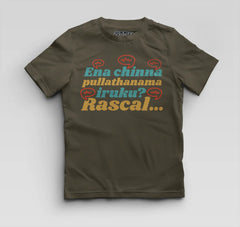 Ena Chinna Pulla Thanama Iruku Rascal Boys Round Neck T-Shirt in Olive Green Color