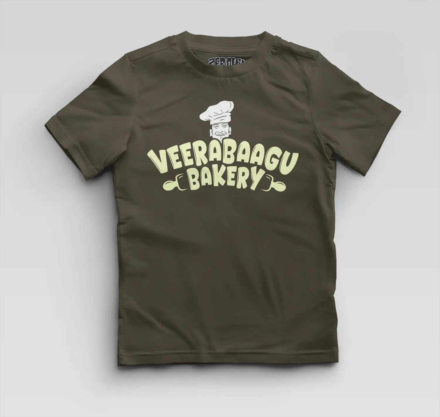 Veerabaagu Bakery Boys Round Neck T-Shirt in Olive Green Color