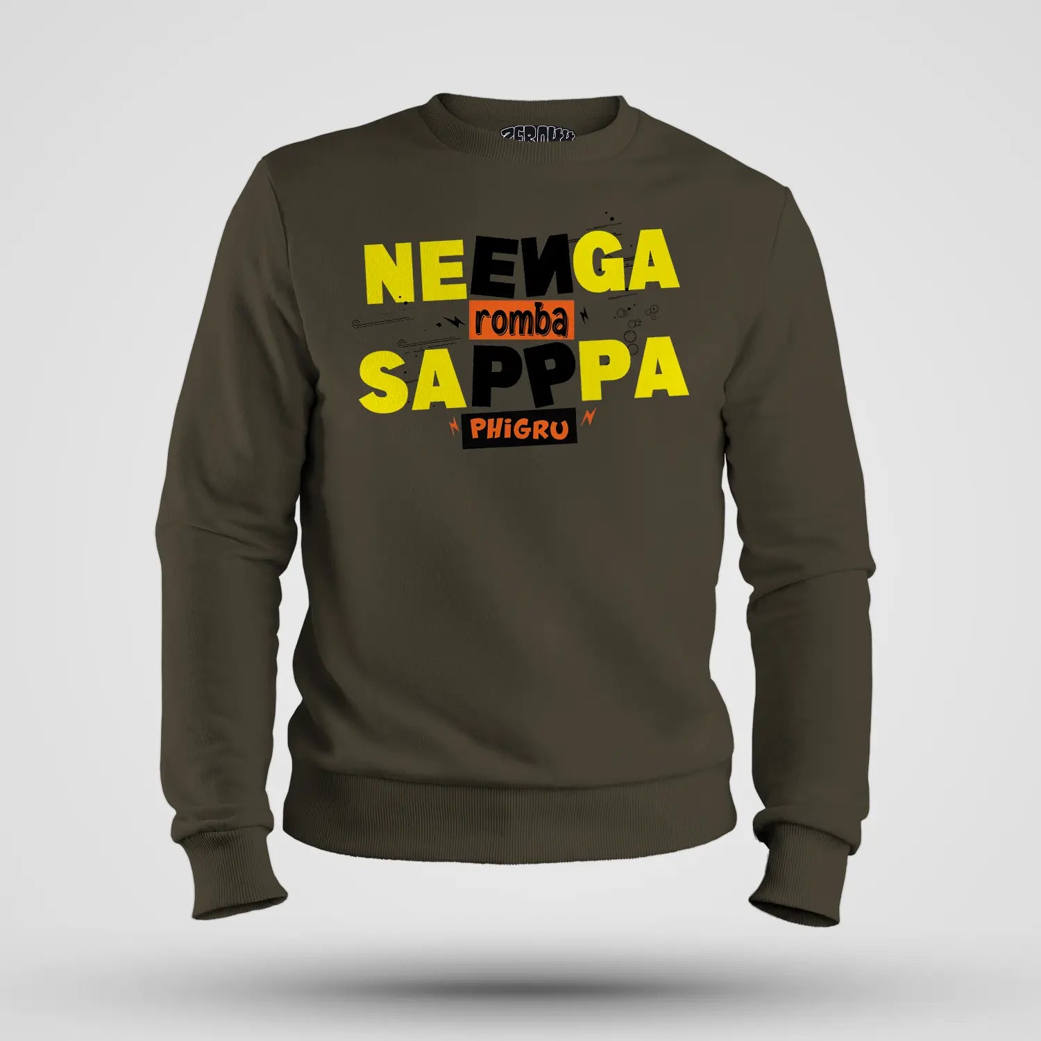Neenga Romba Sappaa Phigru Men/Unisex Sweatshirt in Olive Green Color