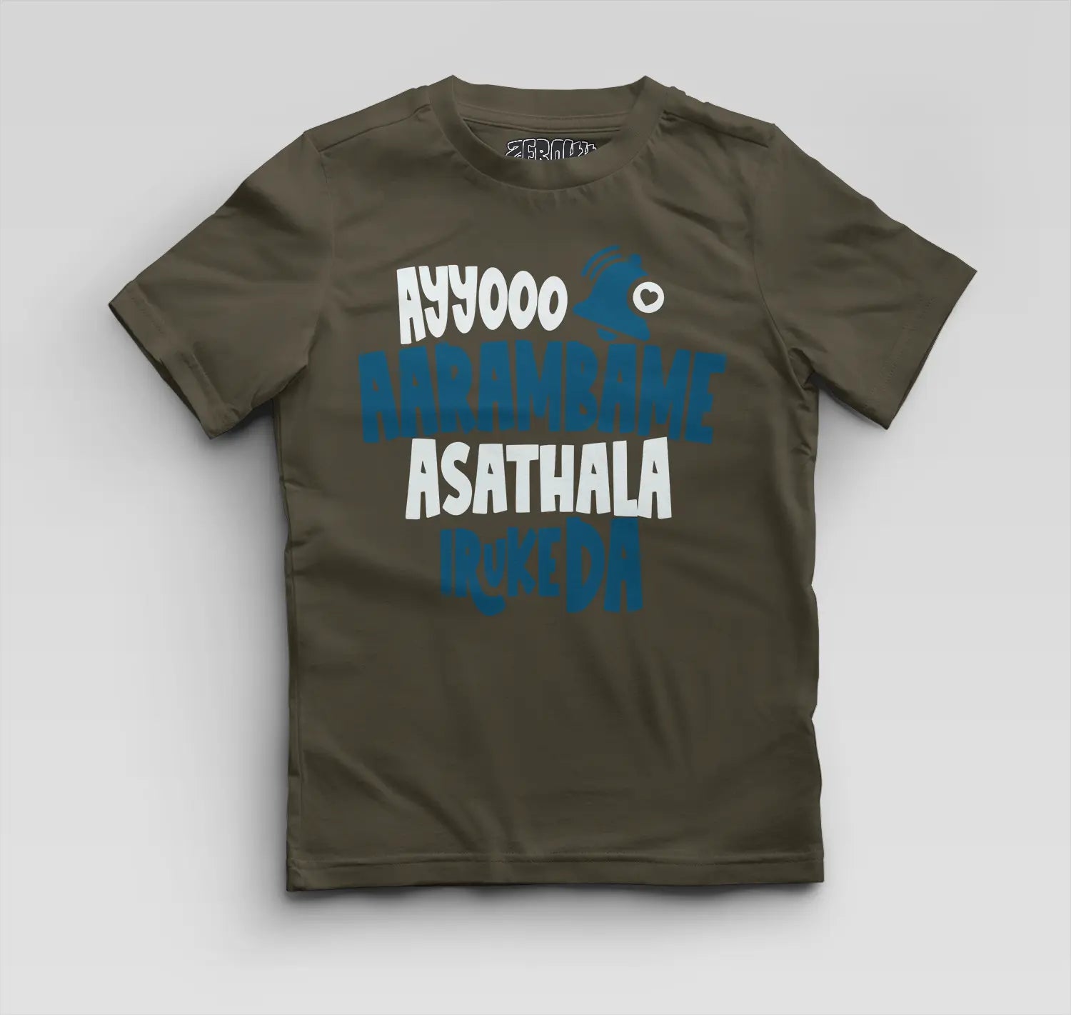 Ayyooo Aarambame Asathala Iruke Da Boys Round Neck T-Shirt in Olive Green Color