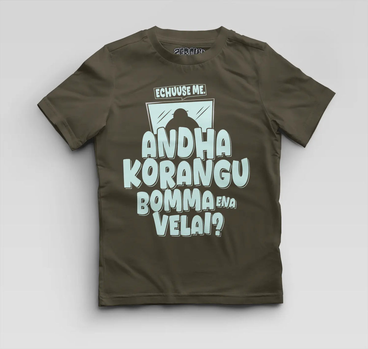 Echuuse Me Andha Korangu Bomma Ena Velai Boys Round Neck T-Shirt in Olive Green Color