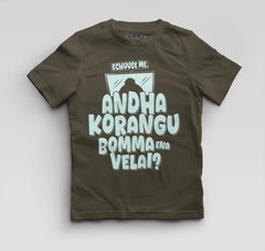 Echuuse Me Andha Korangu Bomma Ena Velai Boys Round Neck T-Shirt in Olive Green Color