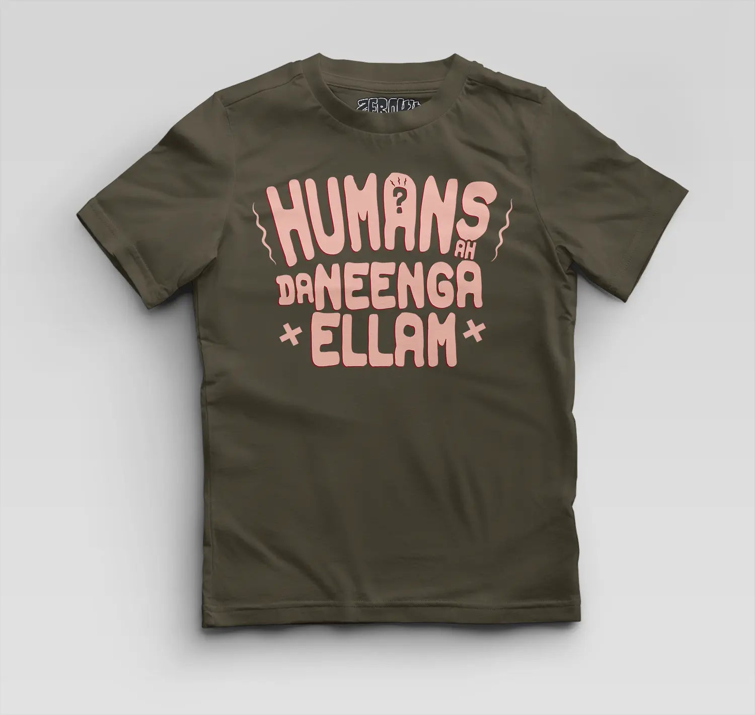 Humans Ah Da Neenga Ellam? Boys Round Neck T-Shirt in Olive Green Color