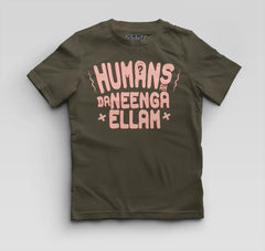 Humans Ah Da Neenga Ellam? Boys Round Neck T-Shirt in Olive Green Color