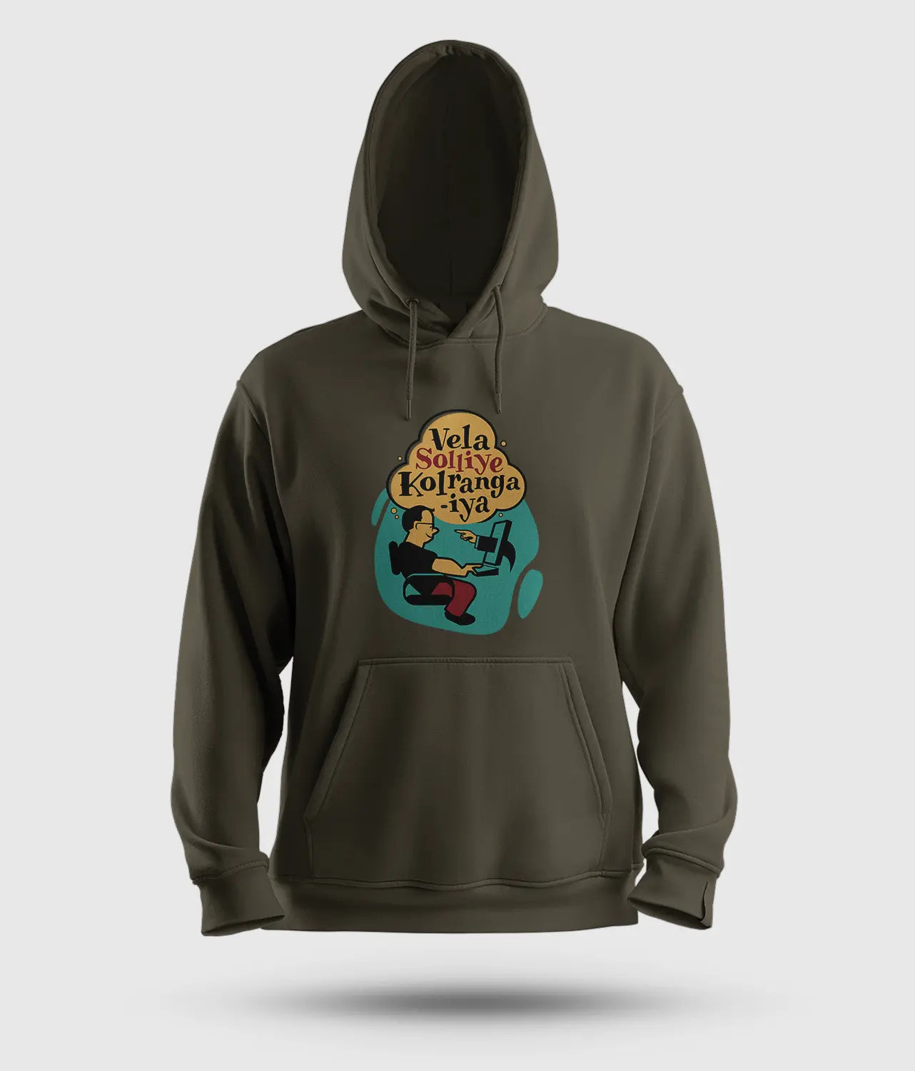 Vela Soliye Kolrangaiya Men/Unisex Hoodie in Olive Green Color