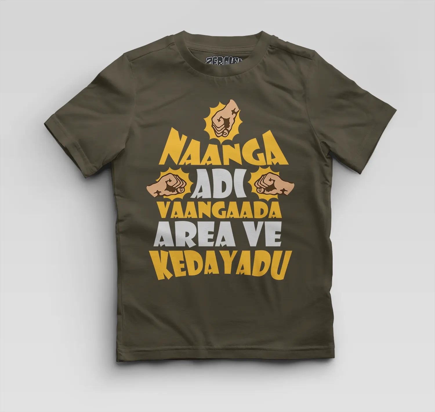 Naanga Adi Vaangada Area Ve Kedayadu Boys Round Neck T-Shirt in Olive Green Color
