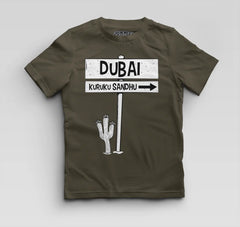 Dubai Kuruku Sandhu Boys Round Neck T-Shirt in Olive Green Color