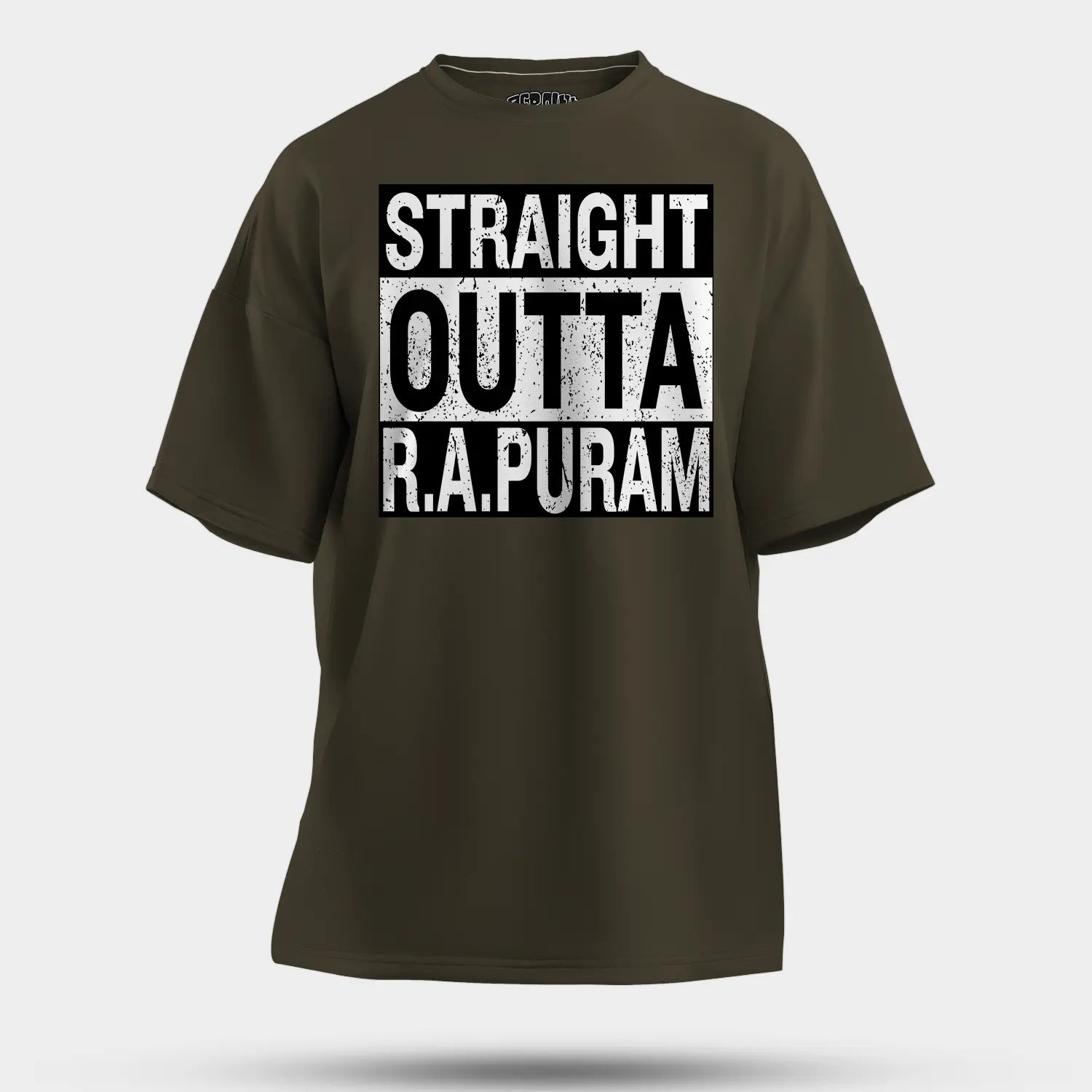 Straight Outta R.a Puram Men/Unisex Oversized T-Shirt in Olive Green Color
