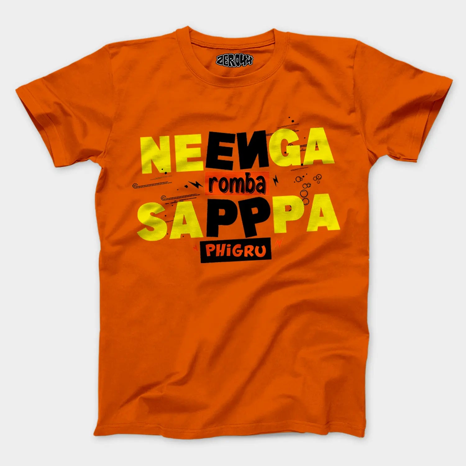 Neenga Romba Sappaa Phigru Men/Unisex T-Shirt in Orange Color