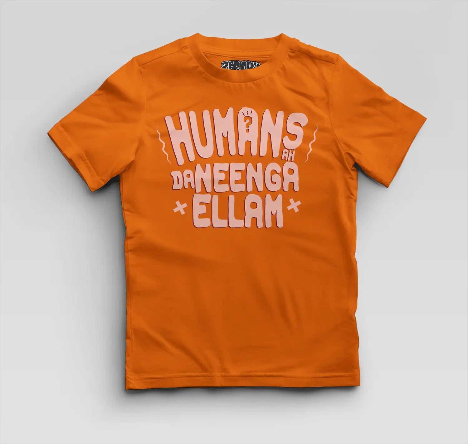 Humans Ah Da Neenga Ellam? Boys Round Neck T-Shirt in Orange Color