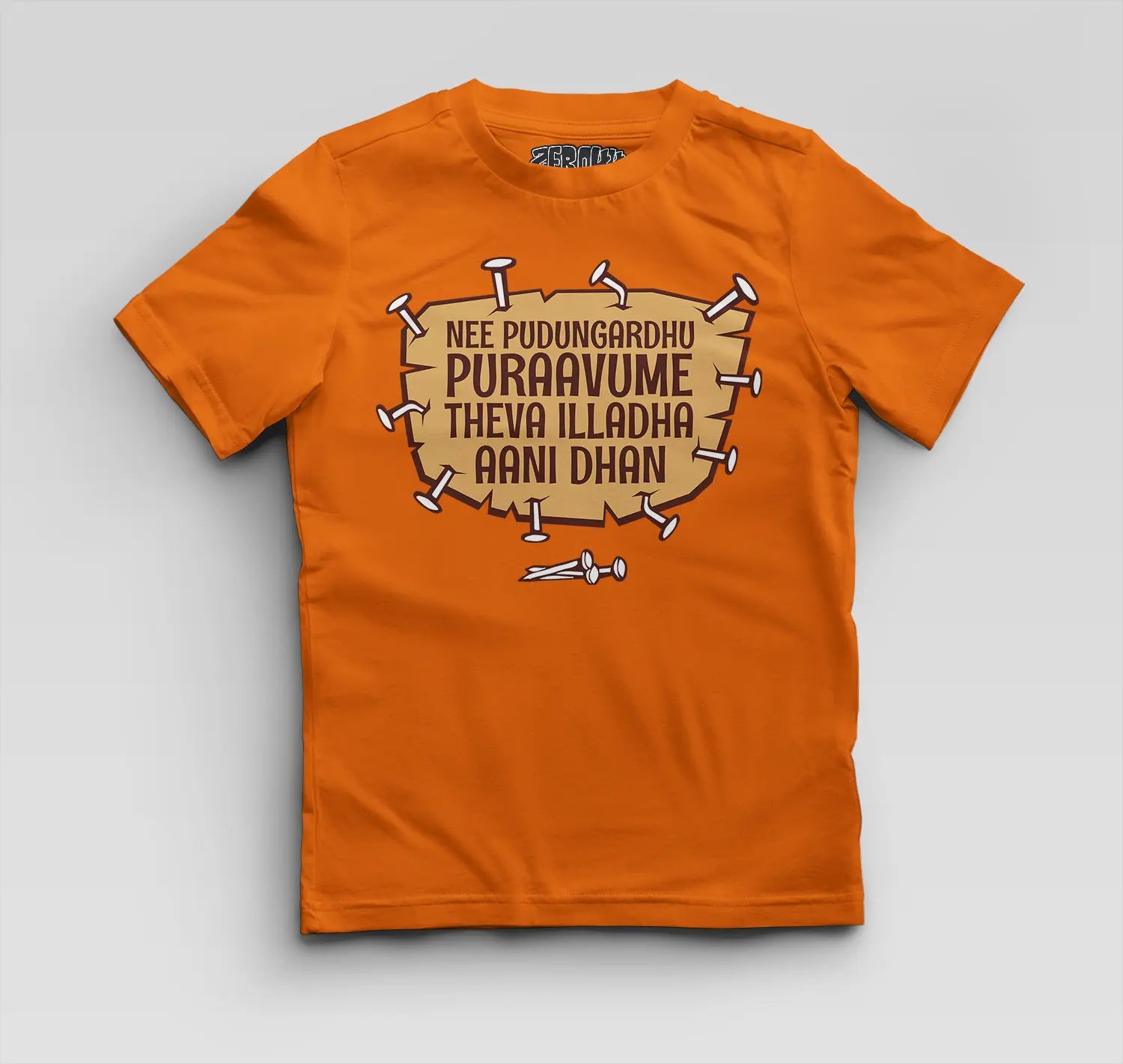 Nee Pudungurathu Puraavume Theva Illadha Aani Dhan Boys Round Neck T-Shirt in Orange Color