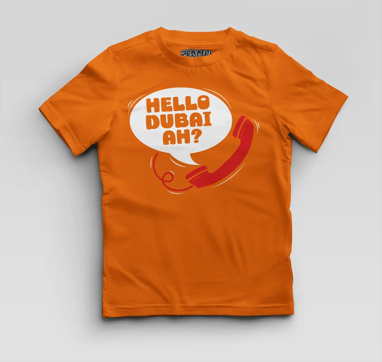 Hello Dubai Ah? Boys Round Neck T-Shirt in Orange Color