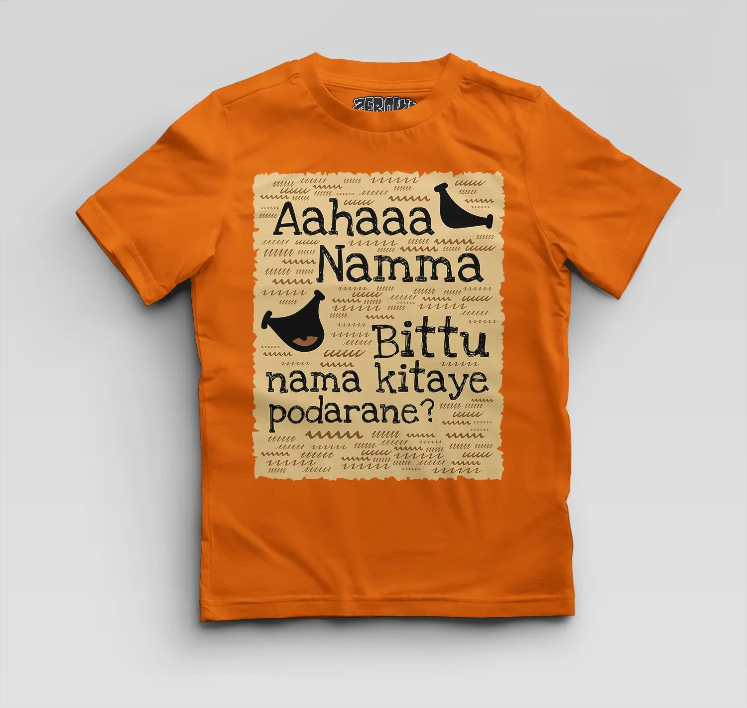 Aahaaa Namma Bittu Nama Kitaye Podarane Boys Round Neck T-Shirt in Orange Color