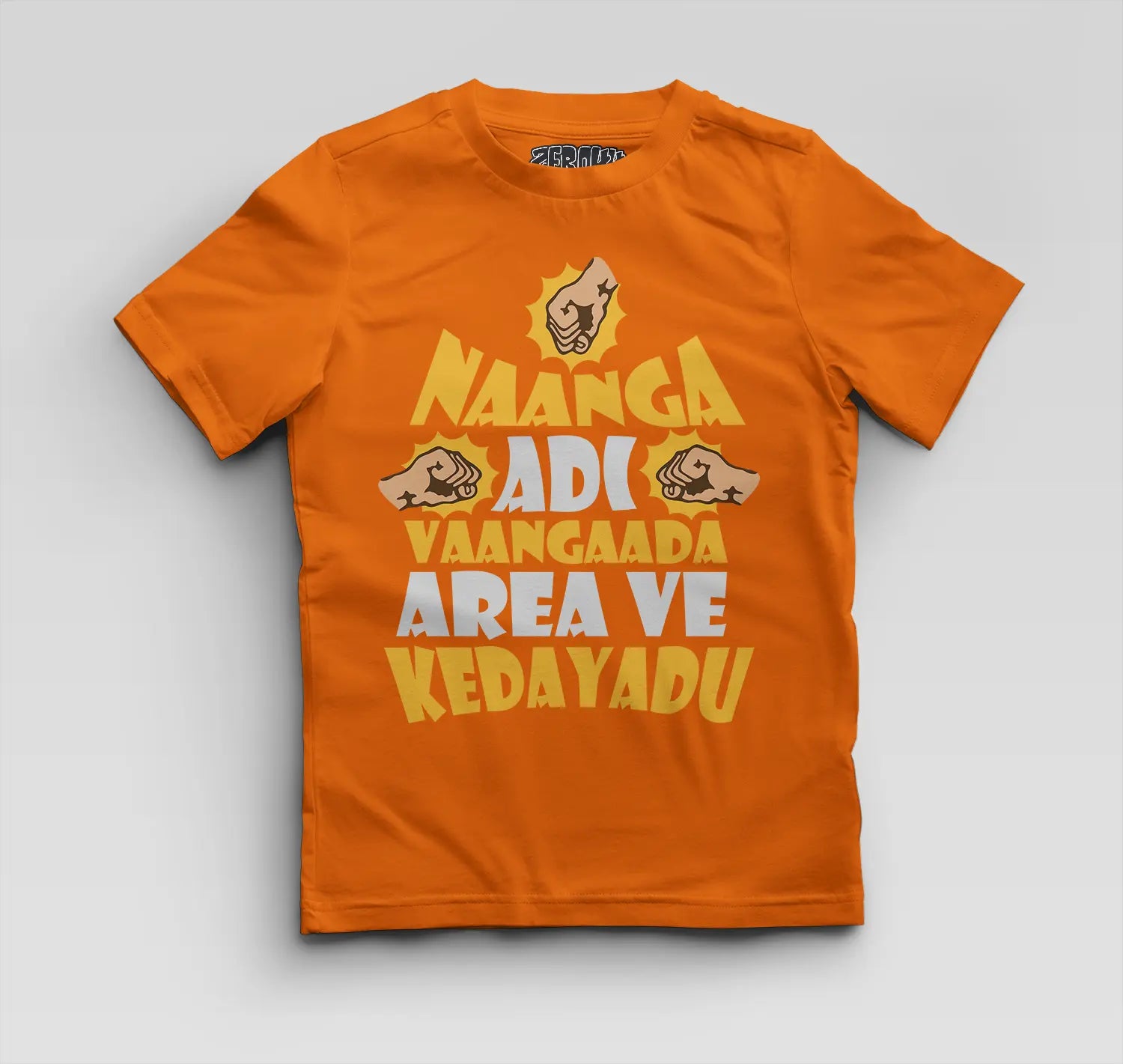 Naanga Adi Vaangada Area Ve Kedayadu Boys Round Neck T-Shirt in Orange Color