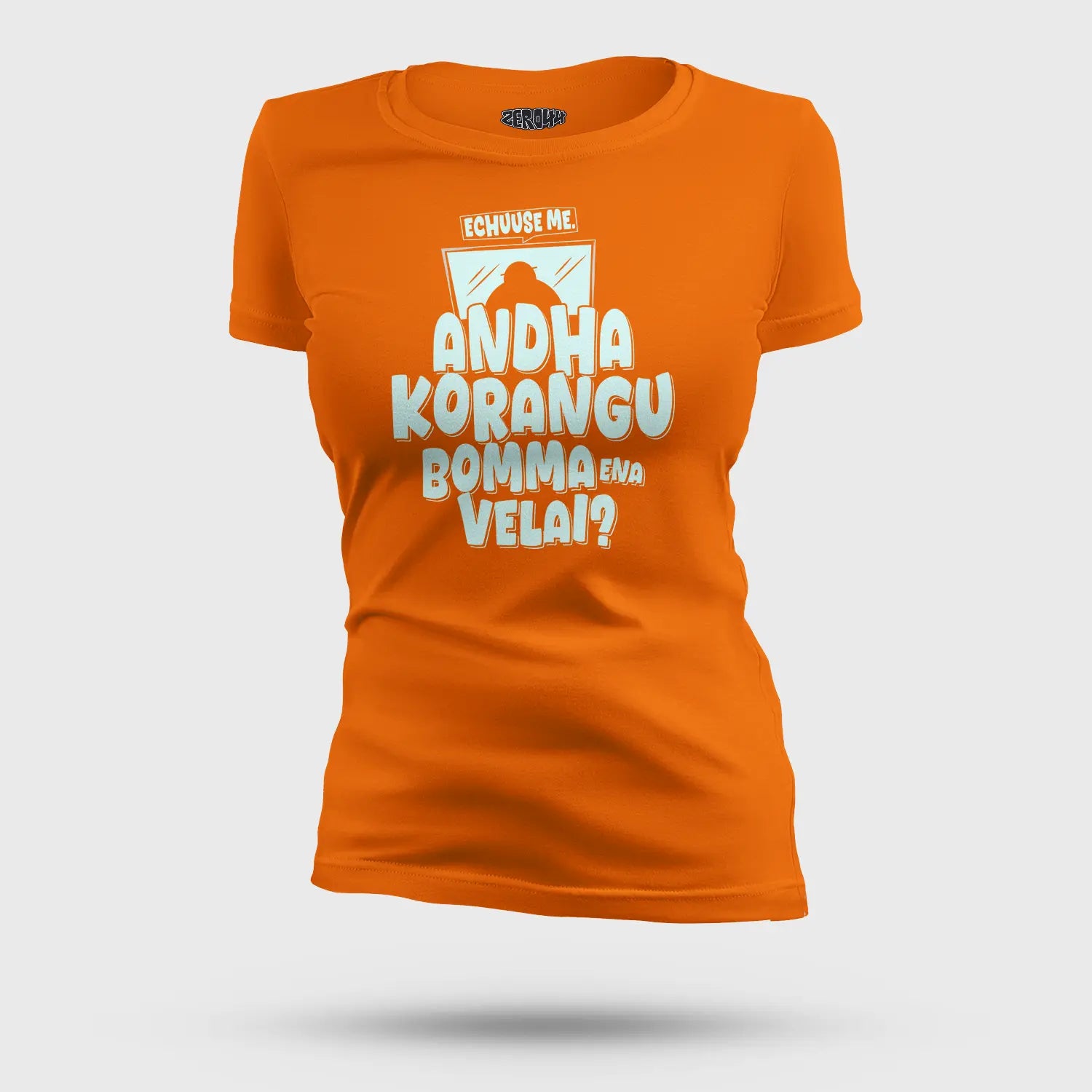 Echuuse Me Andha Korangu Bomma Ena Velai Women's T-Shirt in Orange Color