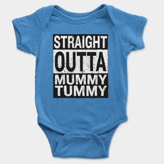 Straight Outta Mummy Tummy Onesie/Romper in Orchid Blue Color