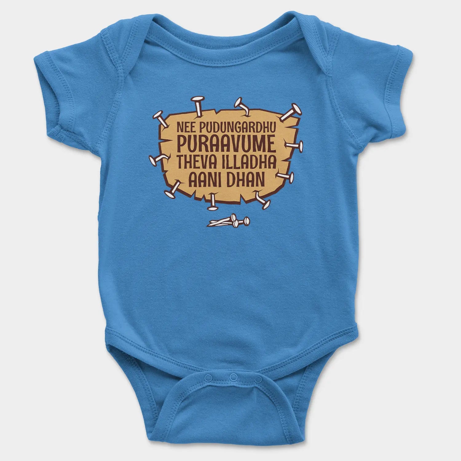 Nee Pudungurathu Puraavume Theva Illadha Aani Dhan Onesie/Romper in Orchid Blue Color